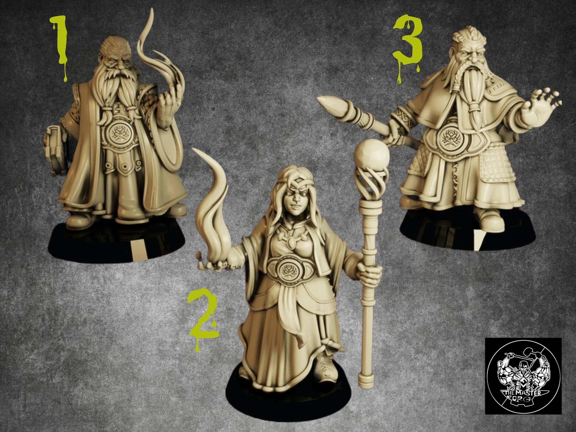 Dwarf War Wizards Miniature | Masters of Arcane Might in the Dwarven Legion | 32mm Scale - Plague Miniatures