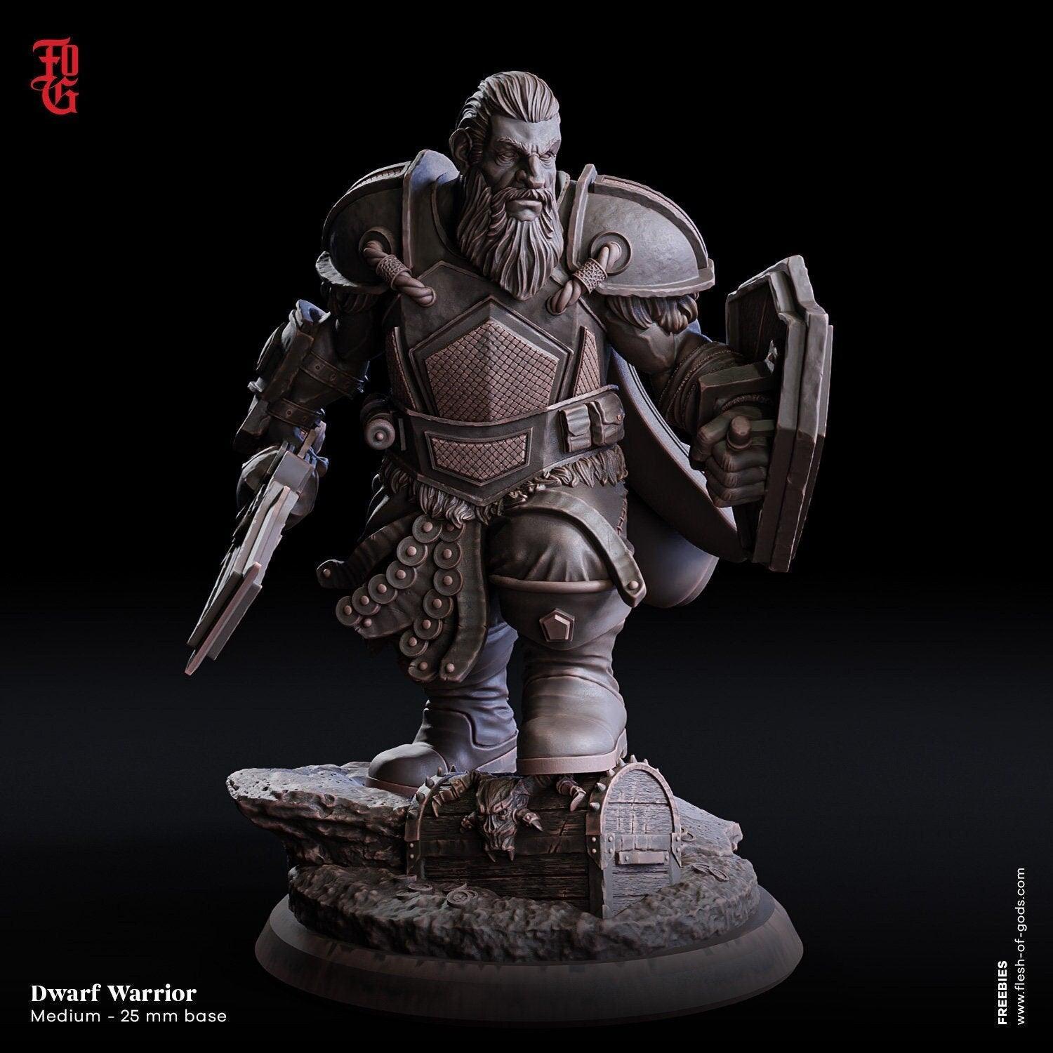 Dwarf Warrior Miniature | Mighty Fighter with Shield | 32mm Scale - Plague Miniatures