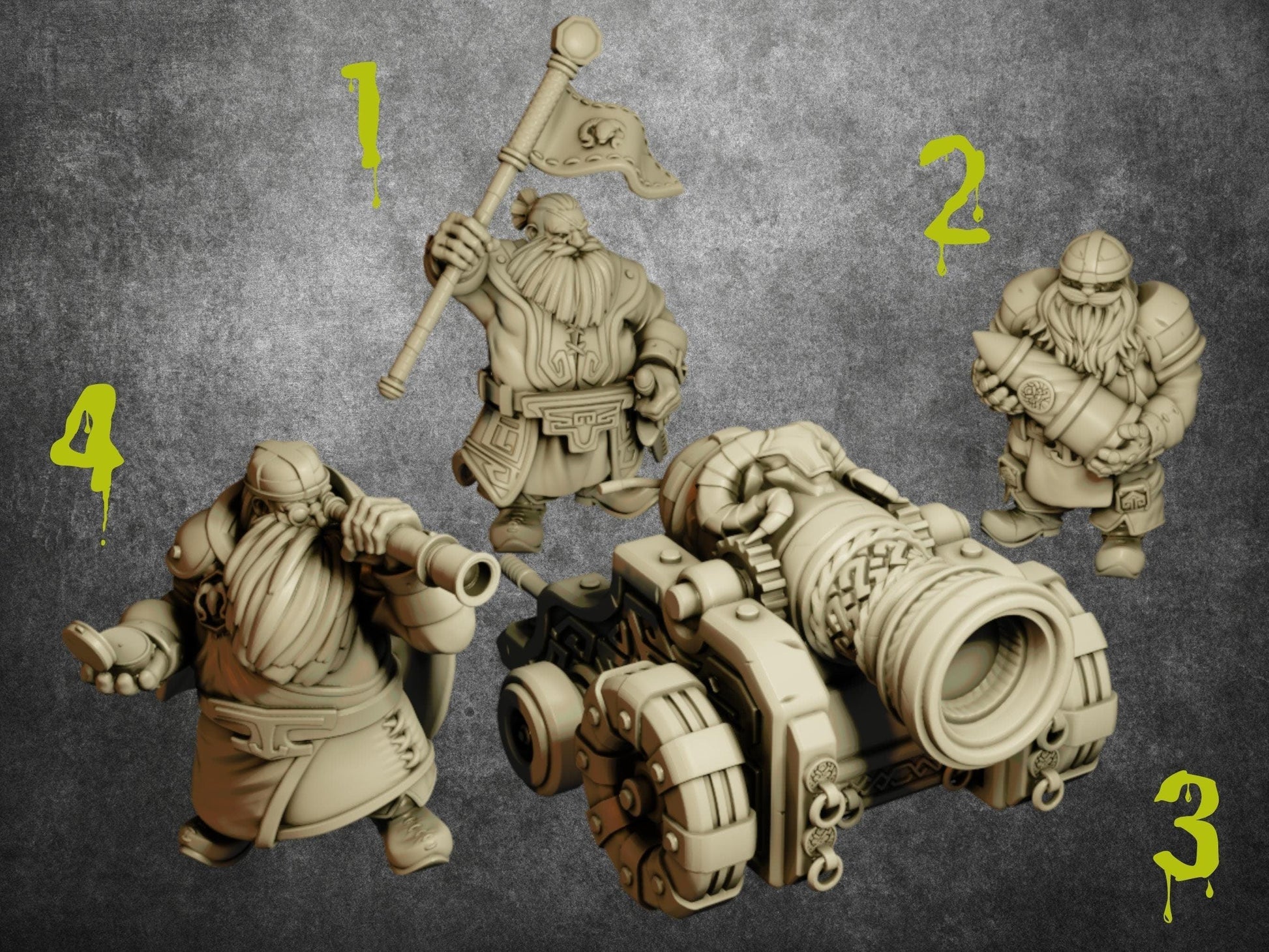 Dwarven Cannon Crew Miniatures | Masters of Artillery Wargaming Miniatures | 32mm Scale - Plague Miniatures