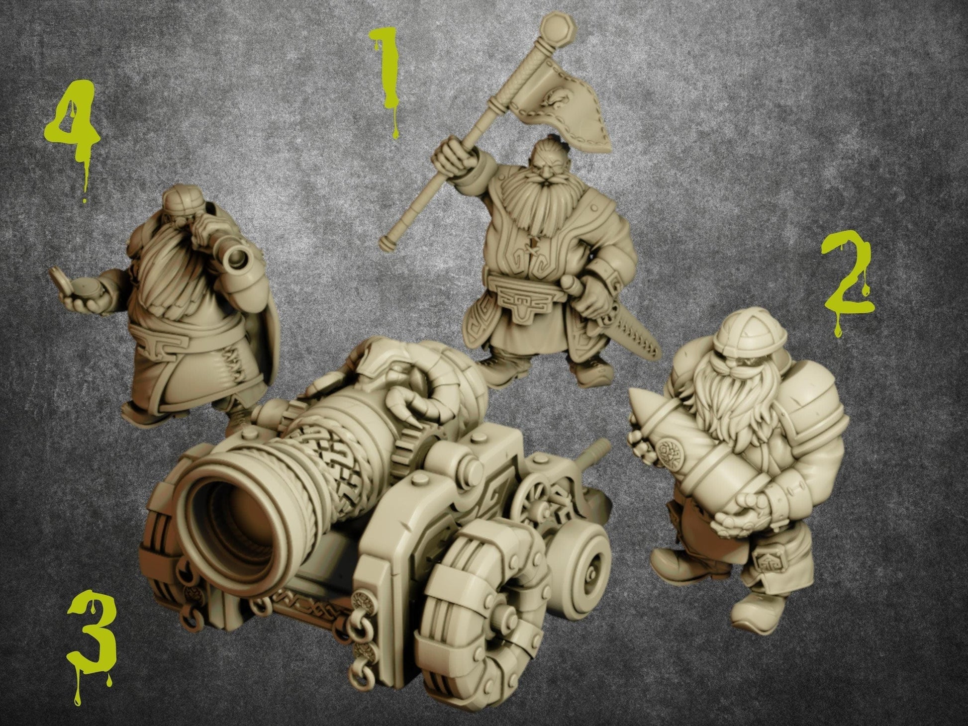 Dwarven Cannon Crew Miniatures | Masters of Artillery Wargaming Miniatures | 32mm Scale - Plague Miniatures