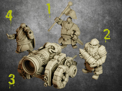 Dwarven Cannon Crew Miniatures | Masters of Artillery Wargaming Miniatures | 32mm Scale - Plague Miniatures