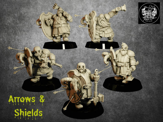 Dwarven Shield Wall Miniature Set | Battle Dwarf Miniatures | 32mm Scale - Plague Miniatures