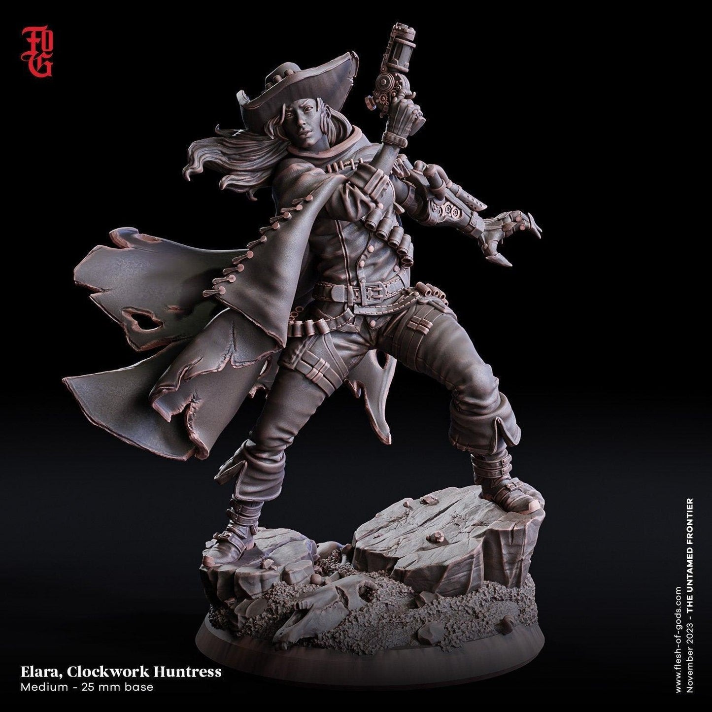 Elara, Clockwork Huntress Bust Female Gunslinger | Wild West Outlaw Statue | Gift for a DM - Plague Miniatures
