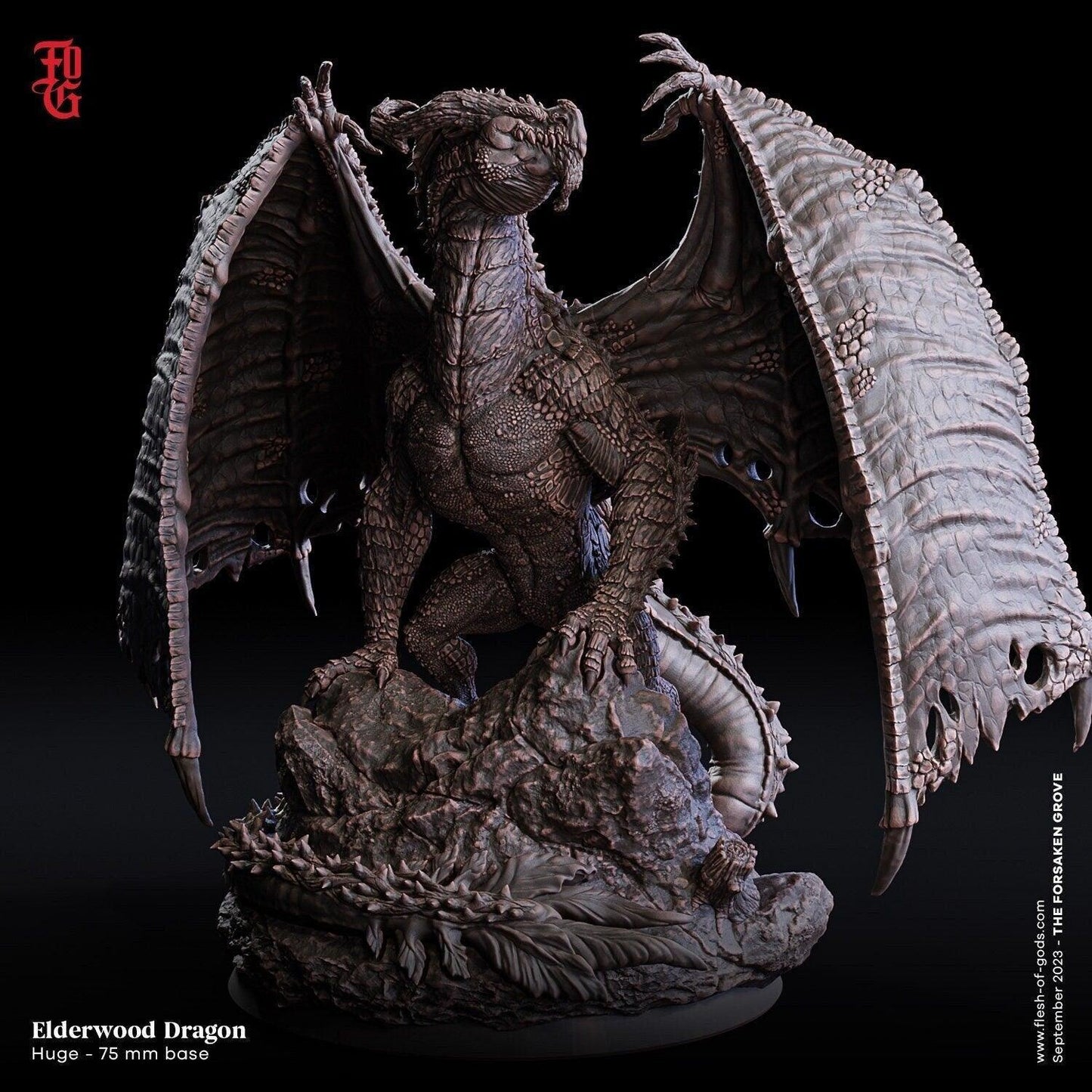 Elderwood Dragon Miniature | Majestic DnD Forest Monster | 75mm Base - Plague Miniatures
