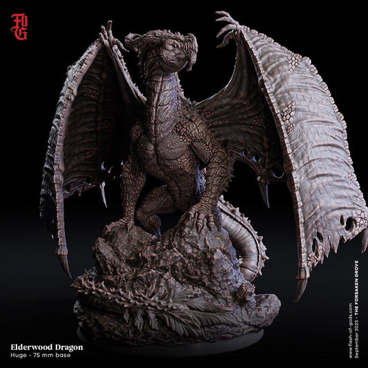 Elderwood Dragon Miniature | Majestic DnD Forest Monster | 75mm Base - Plague Miniatures