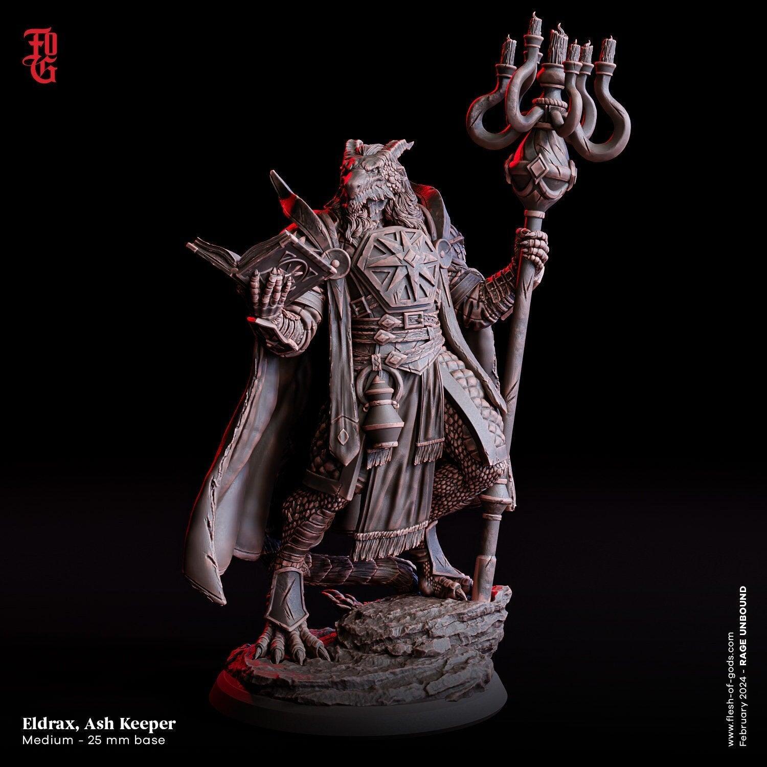 Eldrax, Ash Keeper Dragonborn Cleric Miniature | Healer and Spellcaster Guardian | 32mm Scale or 75mm Scale - Plague Miniatures