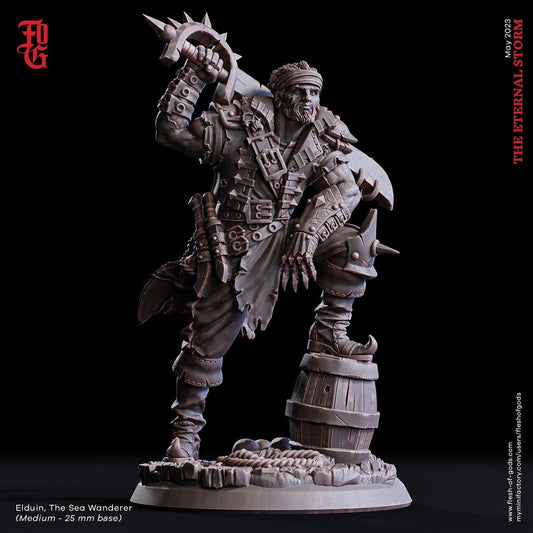 Elduin, The Sea Wanderer Pirate Miniature | Sworn to the Tides in DnD Adventures | 32mm Scale or 75mm Scale - Plague Miniatures