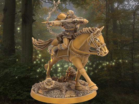 Elf Archer Miniature and his horse mount companion animal | 32mm Scale DnD 5e | DnD ranger | DnD Miniature | Dungeons and Dragon - Plague Miniatures