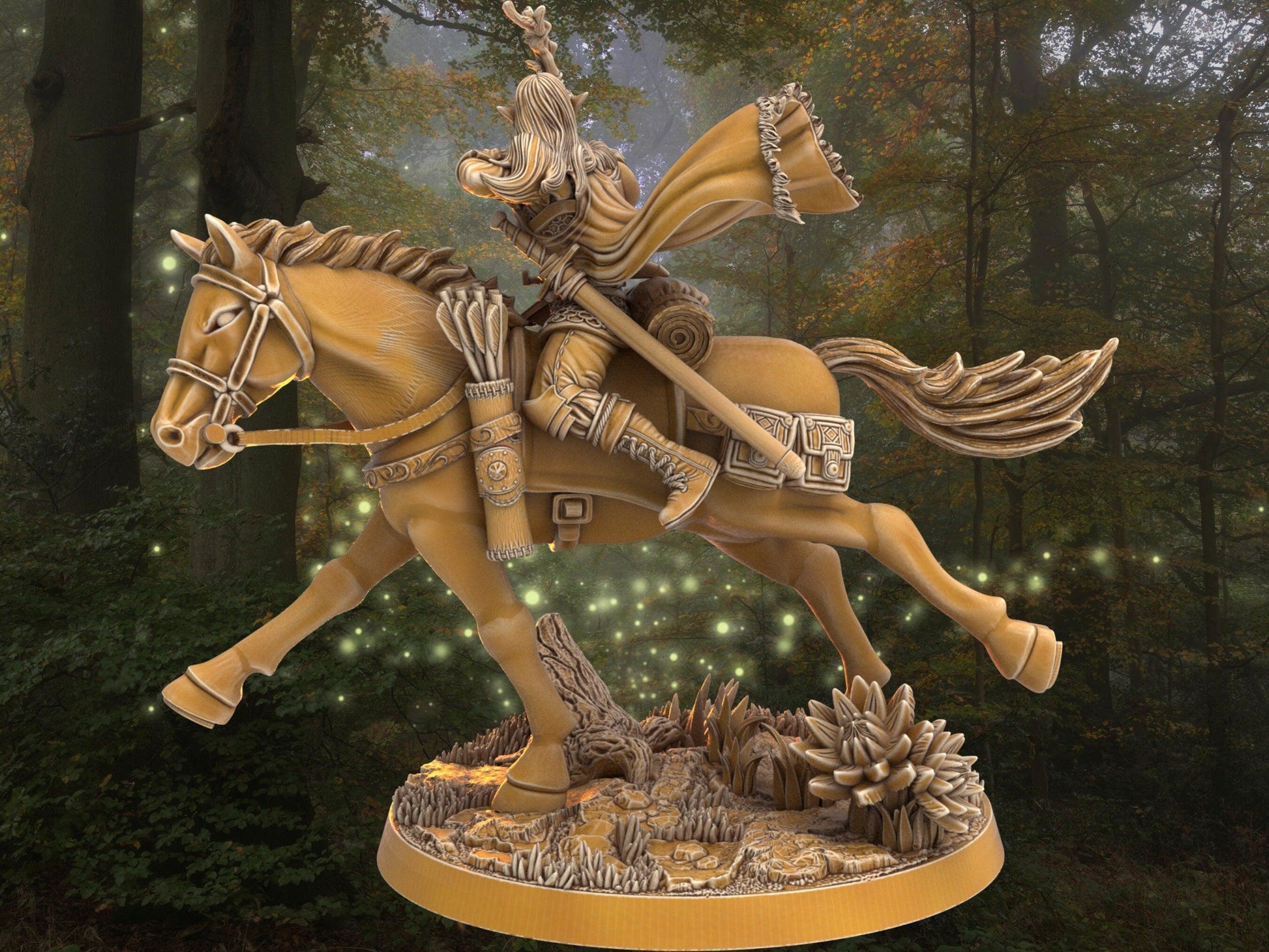 Elf Archer Miniature and his horse mount companion animal | 32mm Scale DnD 5e | DnD ranger | DnD Miniature | Dungeons and Dragon - Plague Miniatures shop for DnD Miniatures