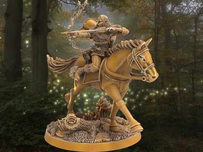 Elf Archer Miniature and his horse mount companion animal | 32mm Scale DnD 5e | DnD ranger | DnD Miniature | Dungeons and Dragon - Plague Miniatures