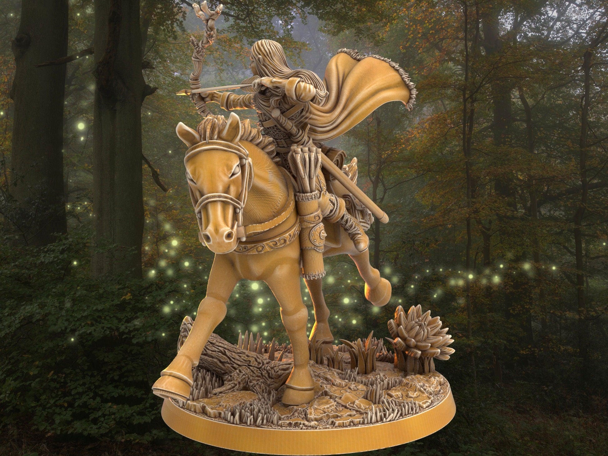 Elf Archer Miniature and his horse mount companion animal | 32mm Scale DnD 5e | DnD ranger | DnD Miniature | Dungeons and Dragon - Plague Miniatures