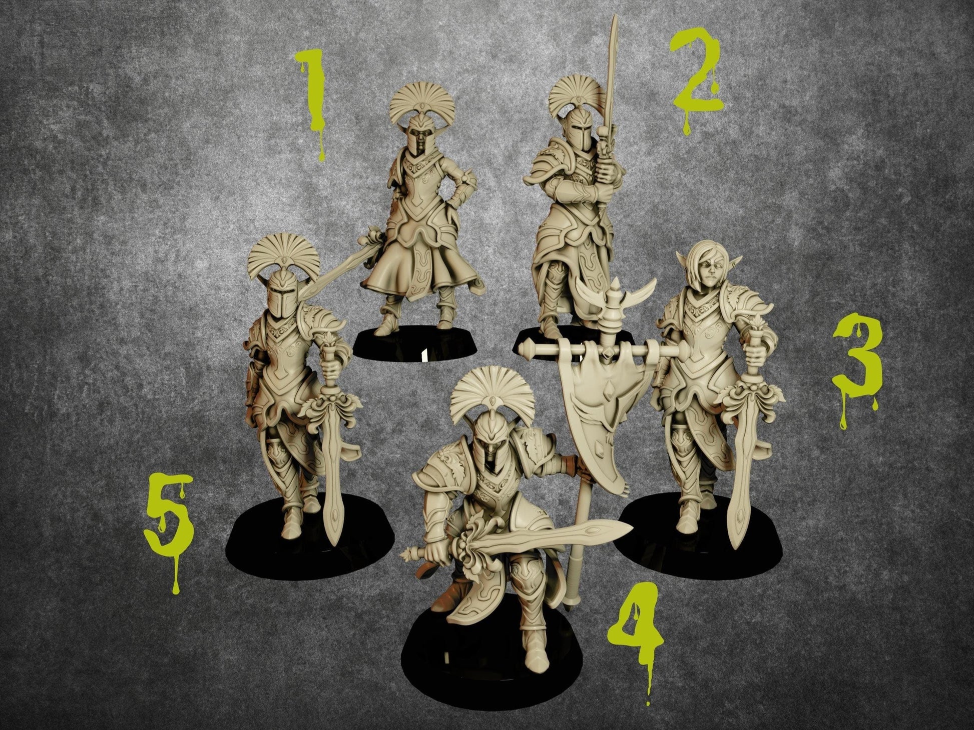 Elf Knight Miniature - 32mm scale Tabletop gaming DnD Miniature Dungeons and Dragons, elven elvish warriors elf knights - Plague Miniatures shop for DnD Miniatures