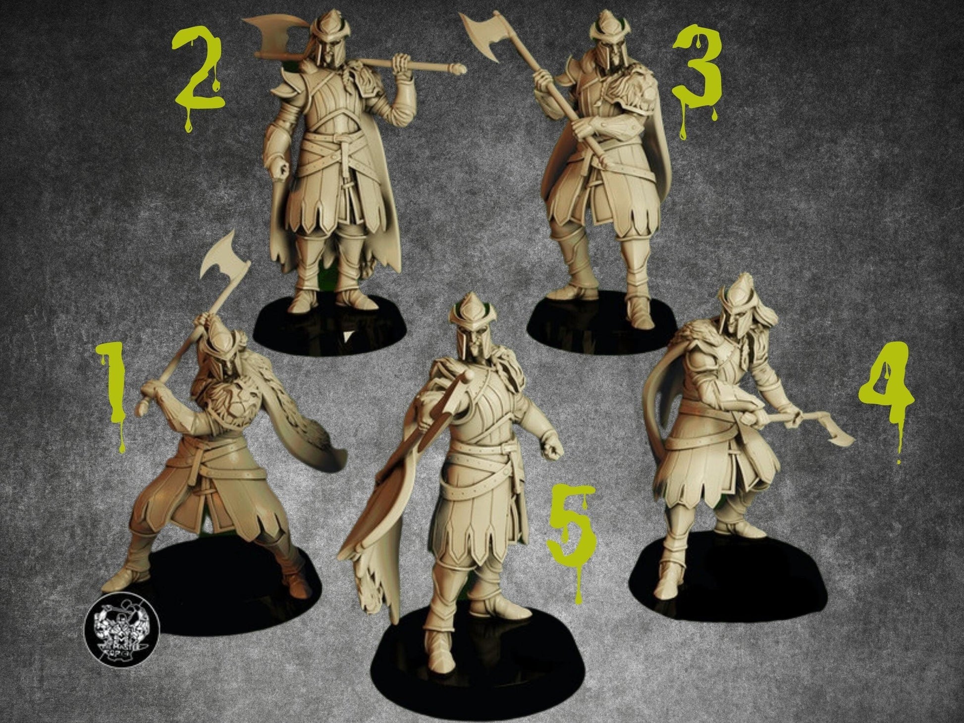 Elf Warrior Miniature Set | Armored Axe-Wielders in the Elven Legion | 32mm Scale - Plague Miniatures