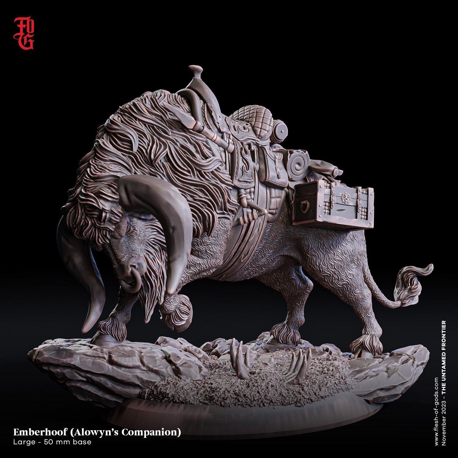 Emberhoof Mount Miniature | Yak Beast Companion for Wild West Campaigns | 50mm Base - Plague Miniatures