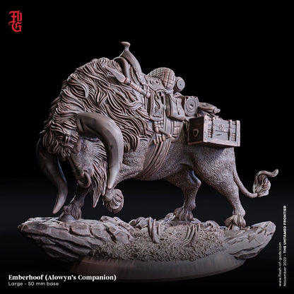 Emberhoof Mount Miniature | Yak Beast Companion for Wild West Campaigns | 50mm Base - Plague Miniatures