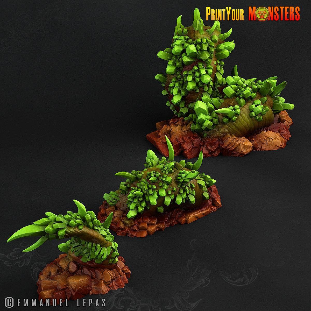 Emerald Worm Miniature | Rock Worm Monster for Dungeons and Dragons - Plague Miniatures