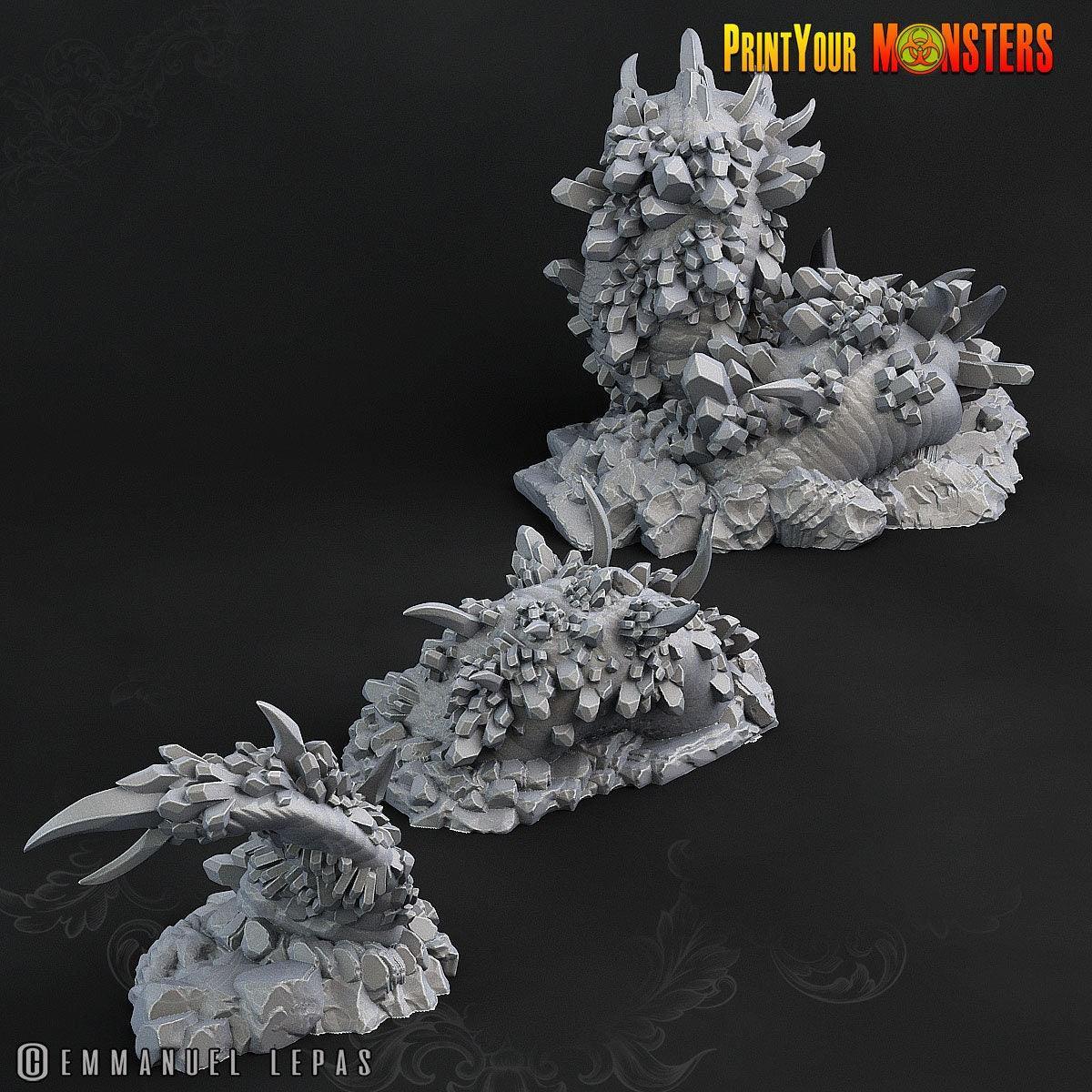 Emerald Worm Miniature | Rock Worm Monster for Dungeons and Dragons - Plague Miniatures