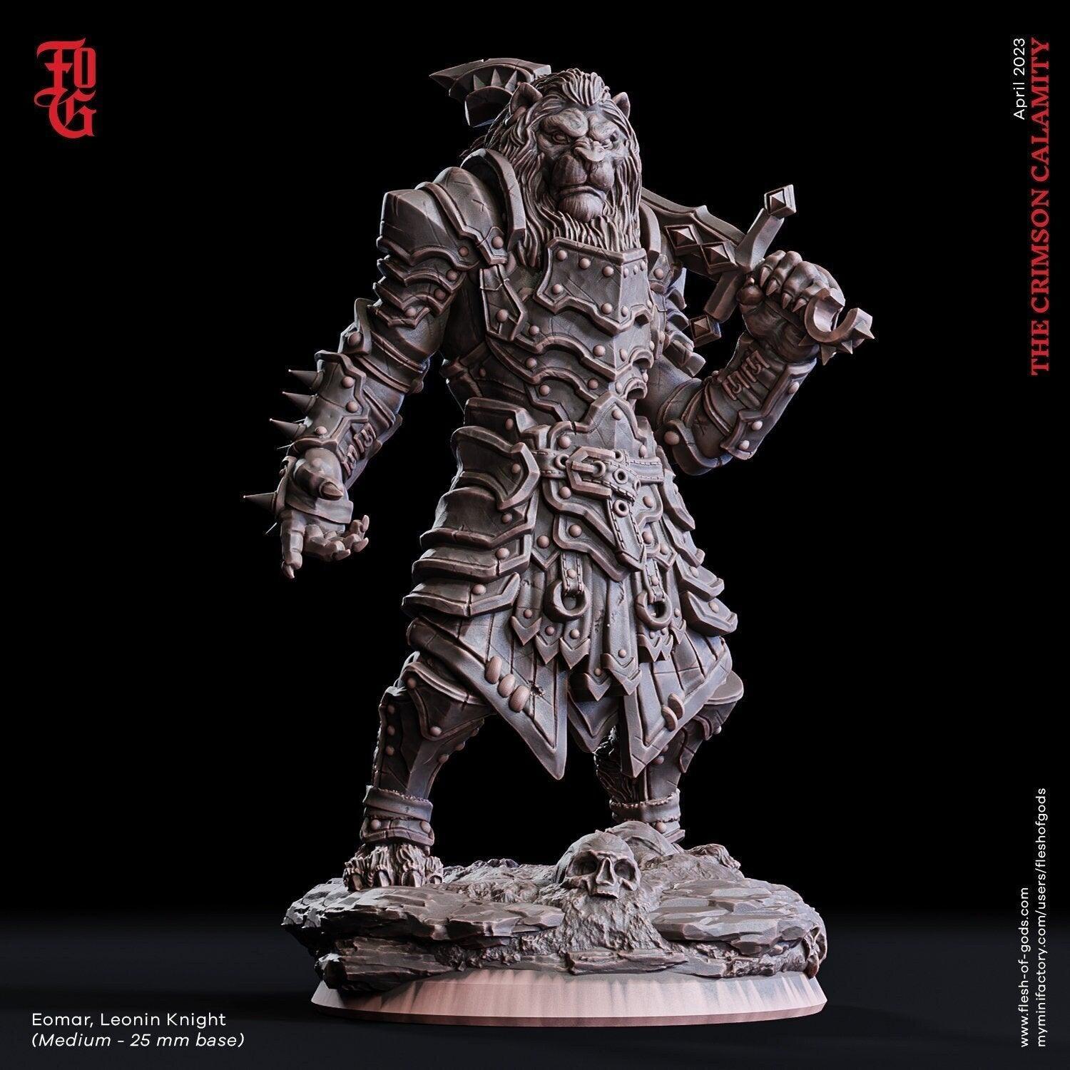 Eomar, Leonin Knight Miniature | Feline Valor in DnD Adventures | 32mm Scale or 75mm Scale - Plague Miniatures