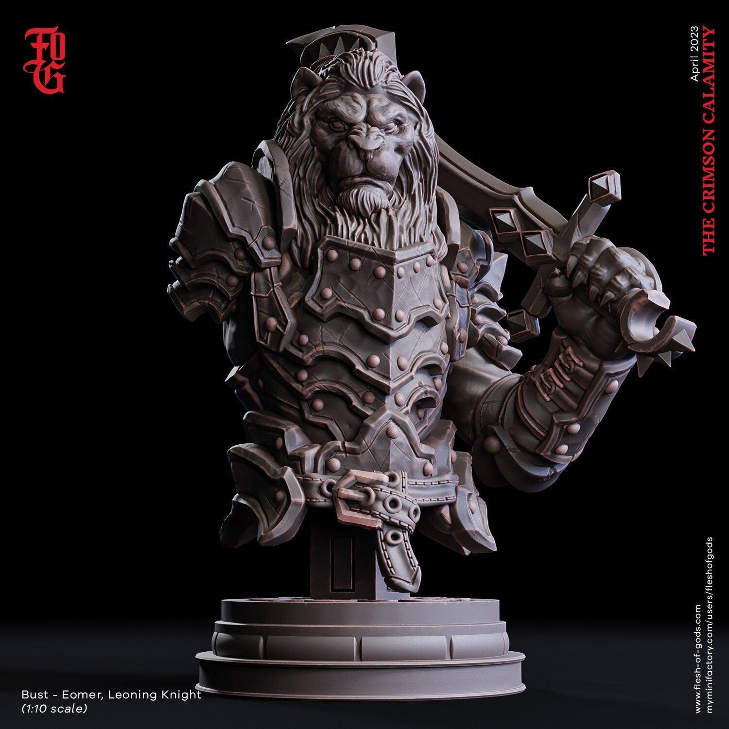 Eomar, Leonin Knight Miniature | Feline Valor in DnD Adventures | 32mm Scale or 75mm Scale - Plague Miniatures