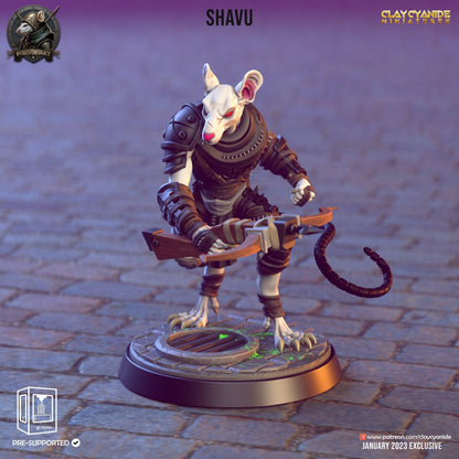 Estong, Burat Knight Skaven Miniature | Shield and Spear Warrior | 32mm Scale - Plague Miniatures