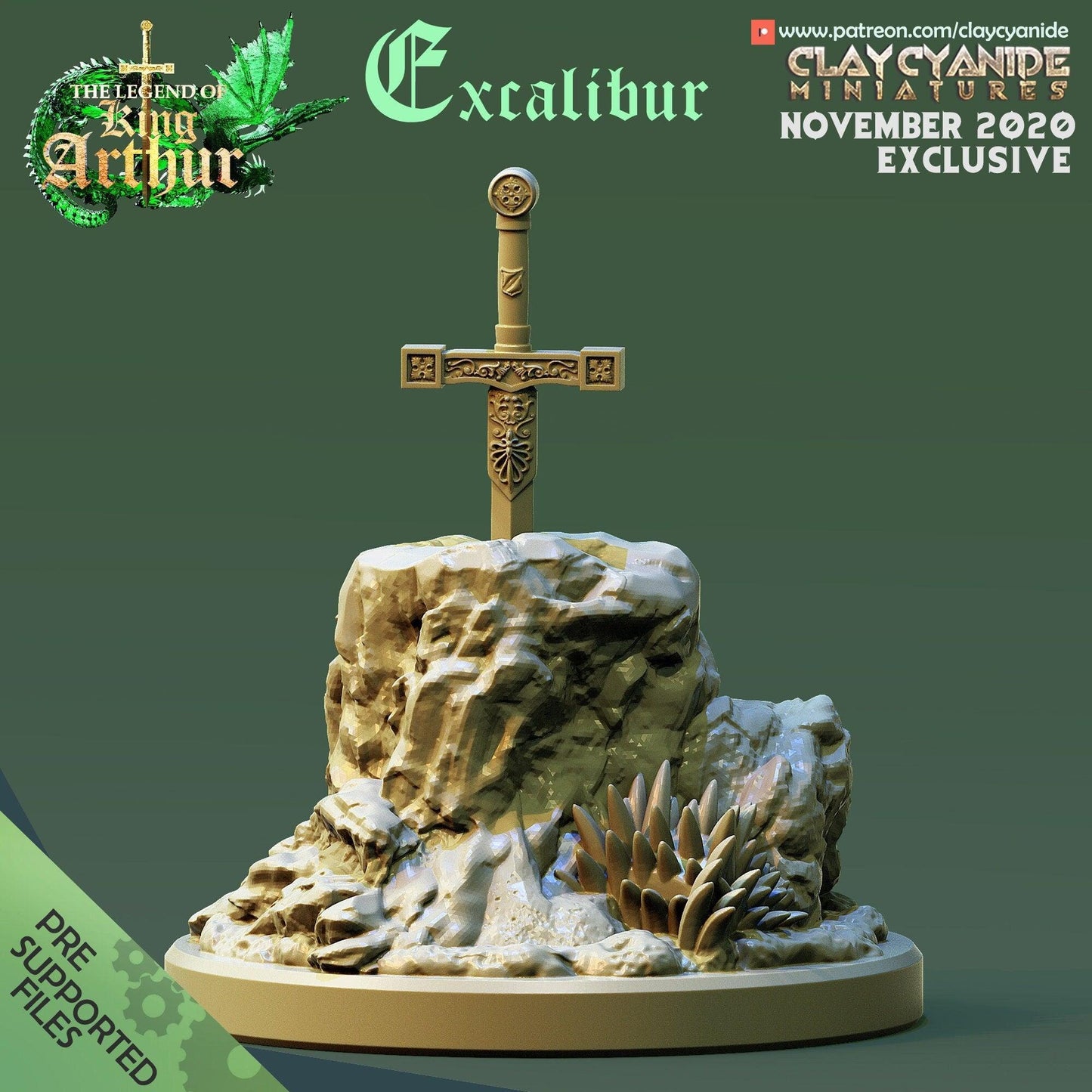 Excalibur Miniature | Clay Cyanide | Legend of King Arthur | Tabletop Gaming | DnD Miniature | Dungeons and Dragons,, DnD 5e - Plague Miniatures shop for DnD Miniatures