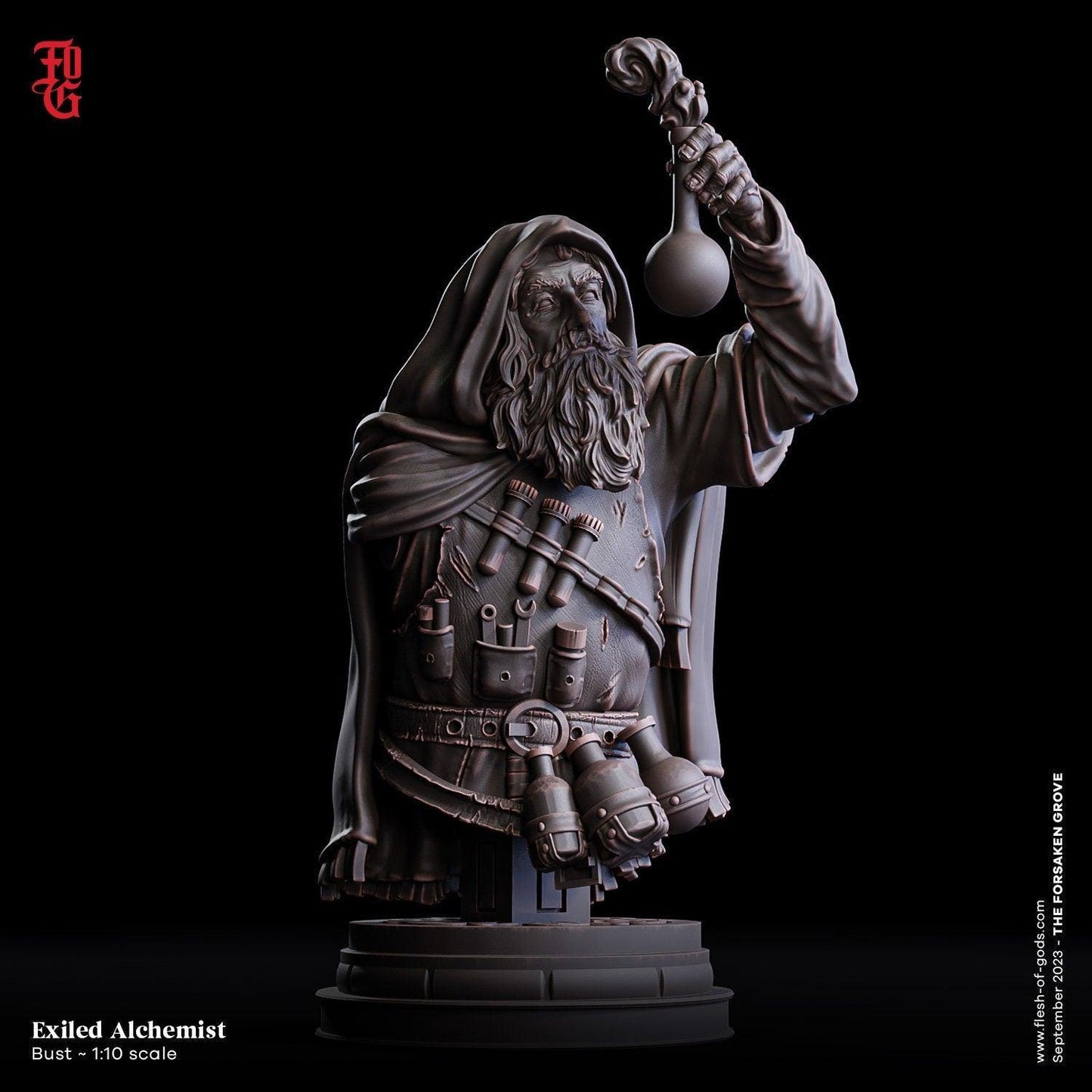 Exiled Alchemist Miniature | Human Artificer NPC for Dungeons and Dragons | 32mm Scale or 75mm Scale - Plague Miniatures