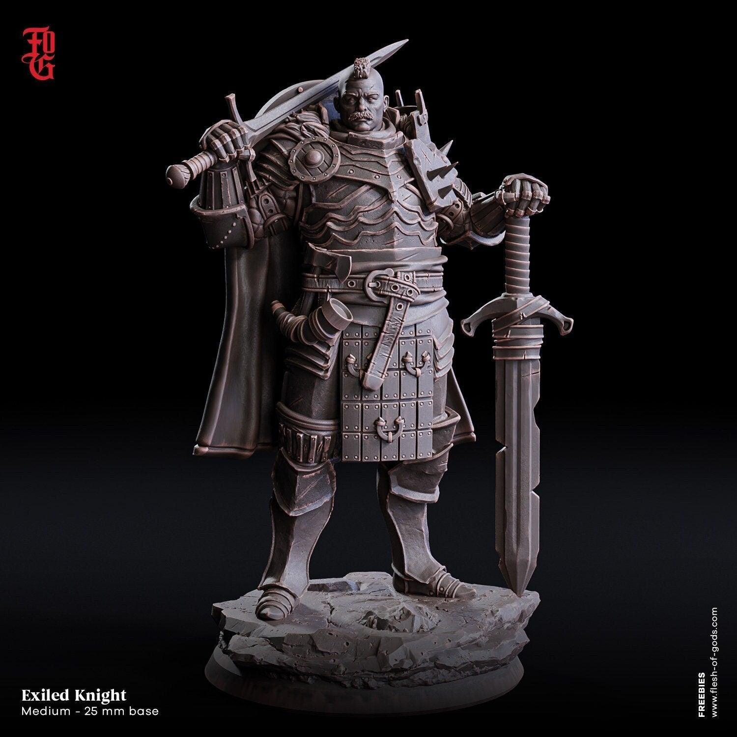 Exiled Knight Miniature | DnD Fighter Figurine | 32mm Scale - Plague Miniatures