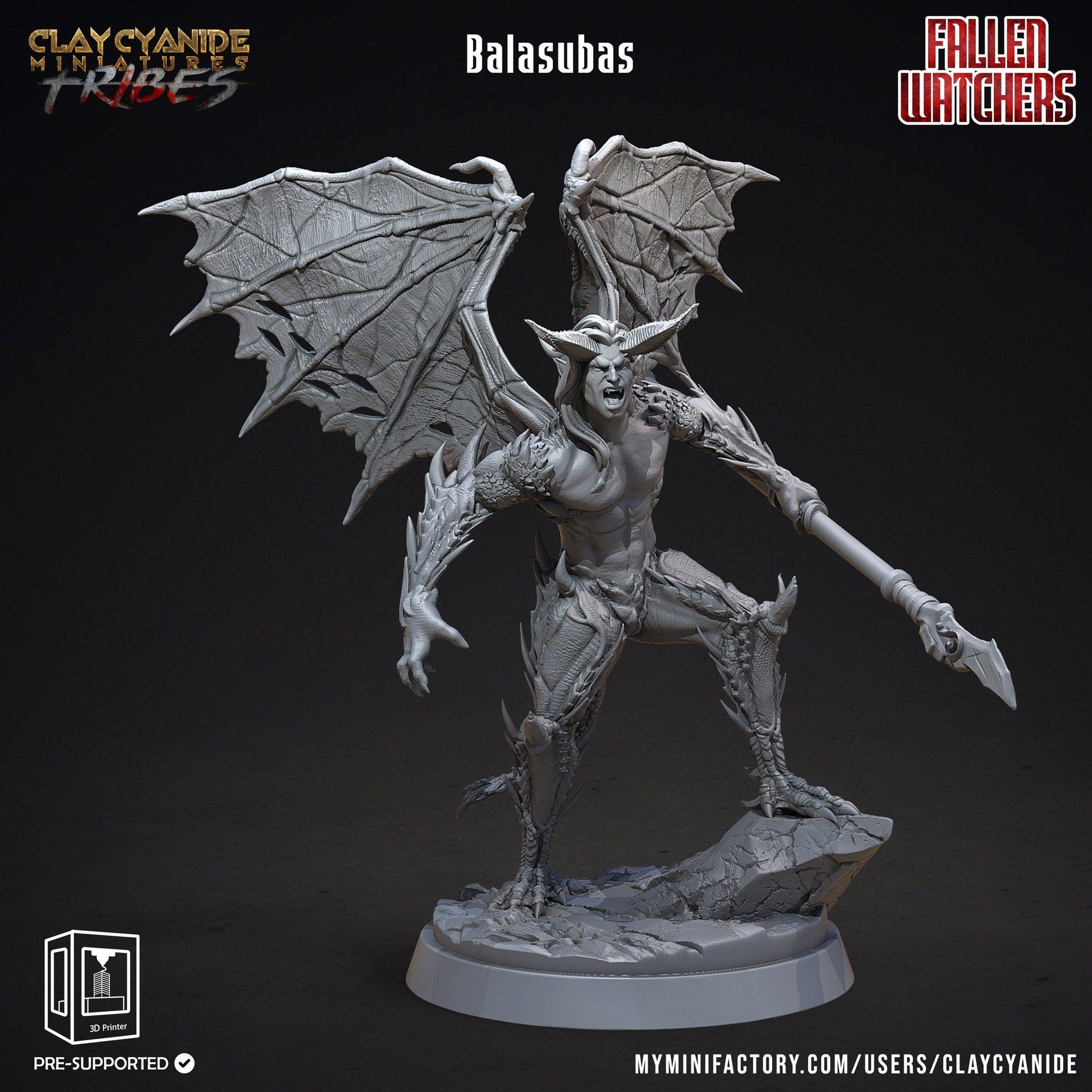 Fallen Angel Demon miniature | Balasubas Clay Cyanide | Fallen Watchers | DnD Miniature | Dungeons and Dragons, DnD 5e male succubus incubus - Plague Miniatures shop for DnD Miniatures