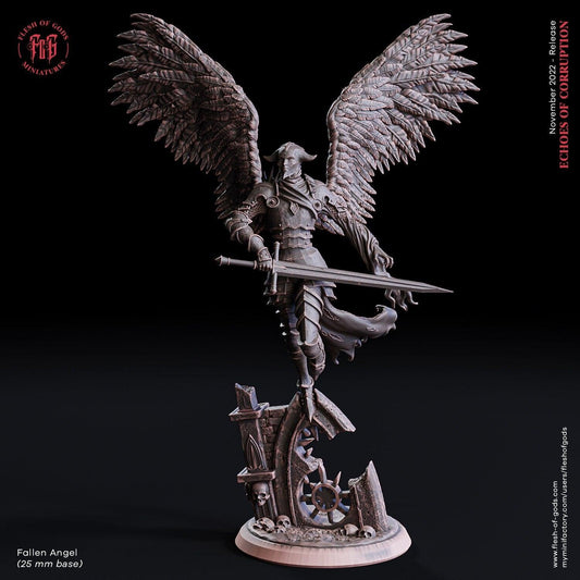 Fallen Angel Miniature | Demonic Angel Figurine for Dungeons and Dragons | 32mm Scale - Plague Miniatures shop for DnD Miniatures