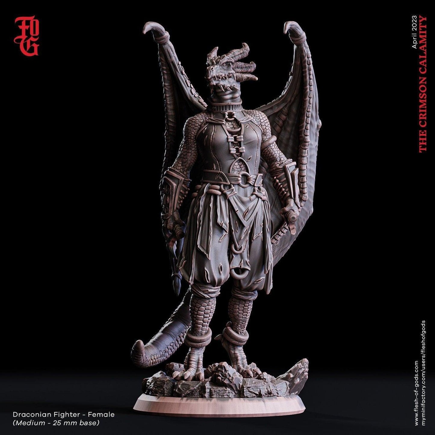 Female Draconian Fighter Miniature | Fierce Warrior in DnD Realms | 32mm Scale - Plague Miniatures