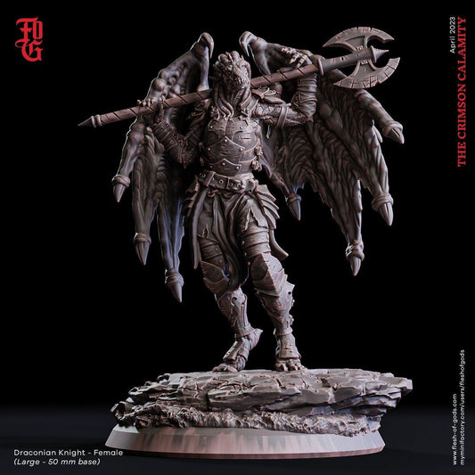Female Draconian Knight Miniature | Noble Warrior in DnD Realms | 50mm Base - Plague Miniatures
