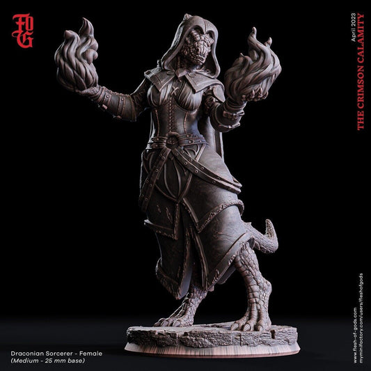 Female Draconian Sorceress Miniature Witch Warlock Spellcaster | 25mm Base | DnD Miniature Dungeons and Dragons DnD 5e Dungeons & Dragons - Plague Miniatures shop for DnD Miniatures