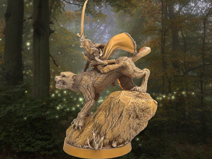 Female Elf Warrior Miniature with tiger mount | 32mm Scale DnD 5e | DnD ranger | DnD Miniature | Dungeons and Dragon Dnd 5e Elf miniature - Plague Miniatures