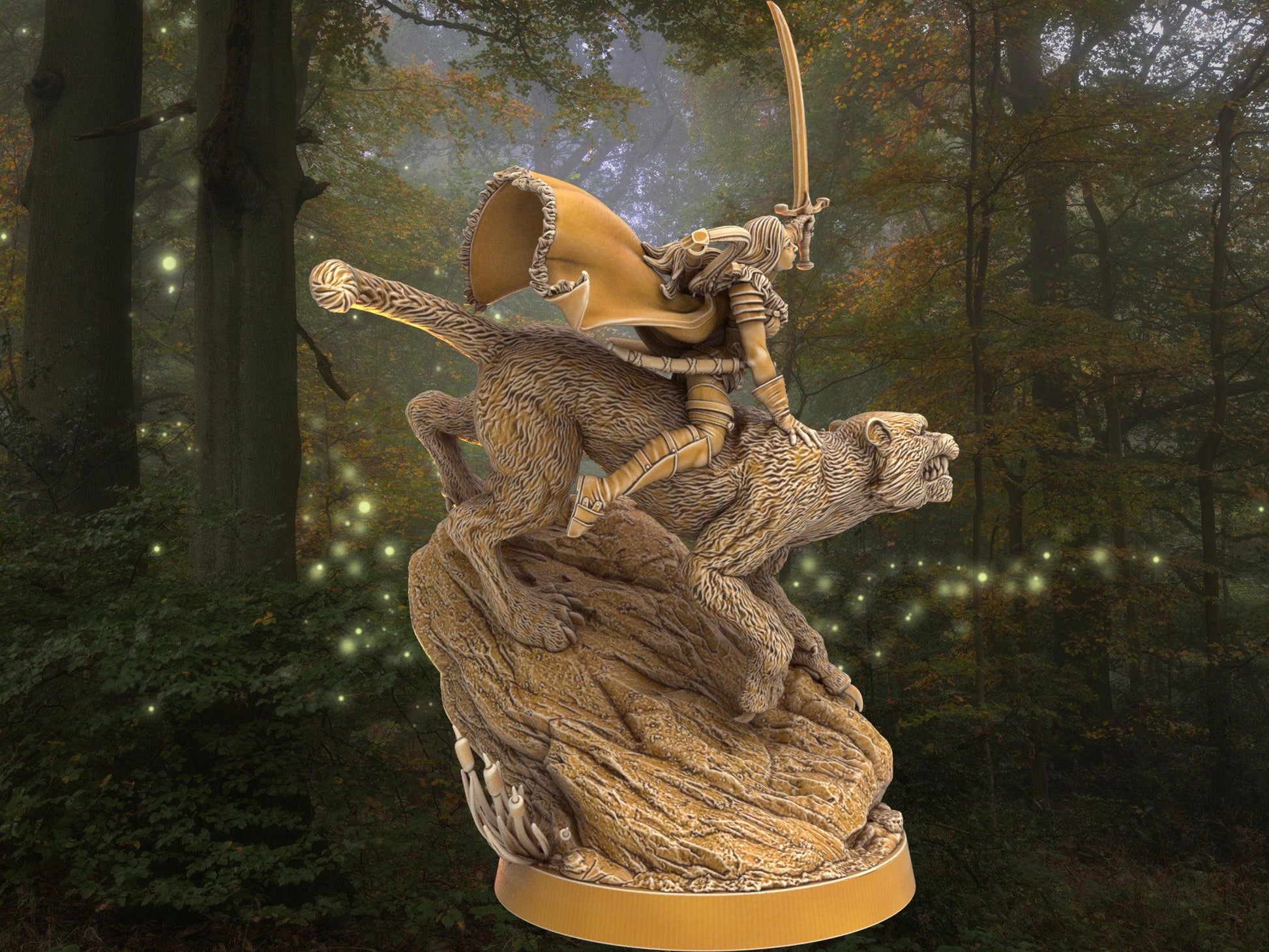 Female Elf Warrior Miniature with tiger mount | 32mm Scale DnD 5e | DnD ranger | DnD Miniature | Dungeons and Dragon Dnd 5e Elf miniature - Plague Miniatures