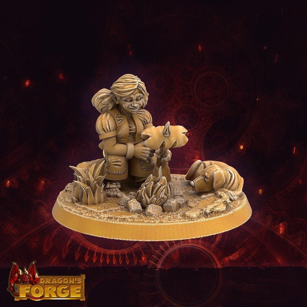 Female Halfling Miniature with dog - 9 Poses - 32mm scale Tabletop gaming DnD Miniature Dungeons and Dragons, wargaming dnd 5e - Plague Miniatures