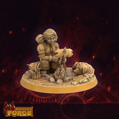 Female Halfling Miniature with dog - 9 Poses - 32mm scale Tabletop gaming DnD Miniature Dungeons and Dragons, wargaming dnd 5e - Plague Miniatures