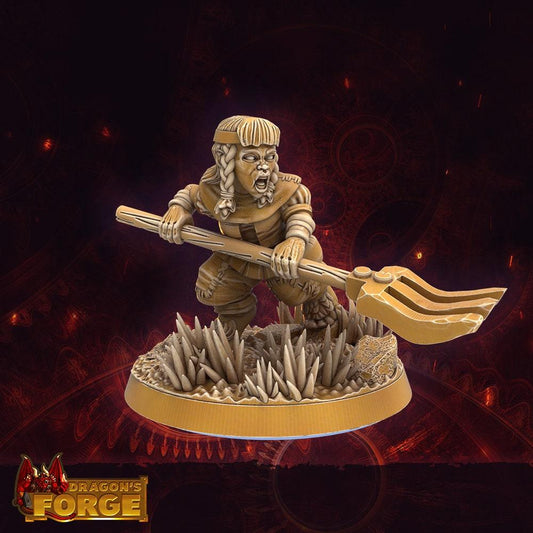 Female Halfling Miniature with pitchfork - 9 Poses - 32mm scale Tabletop gaming DnD Miniature Dungeons and Dragons, wargaming dnd 5e - Plague Miniatures shop for DnD Miniatures
