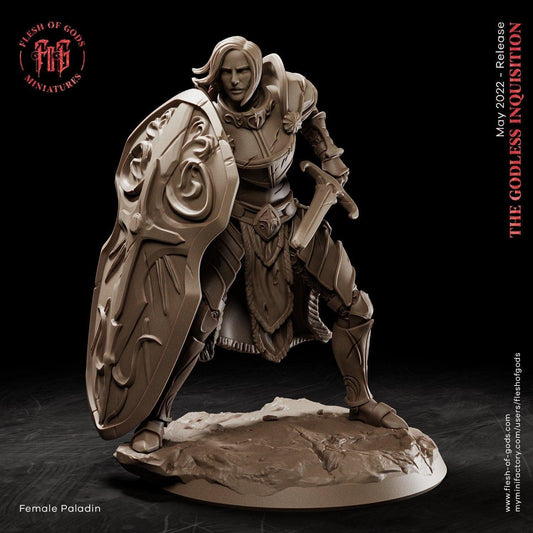 Female Paladin Miniature Human Warrior, Fighter Miniature DnD Paladin | 25mm Base | DnD Miniature Dungeons and Dragons statue spellcaster - Plague Miniatures shop for DnD Miniatures