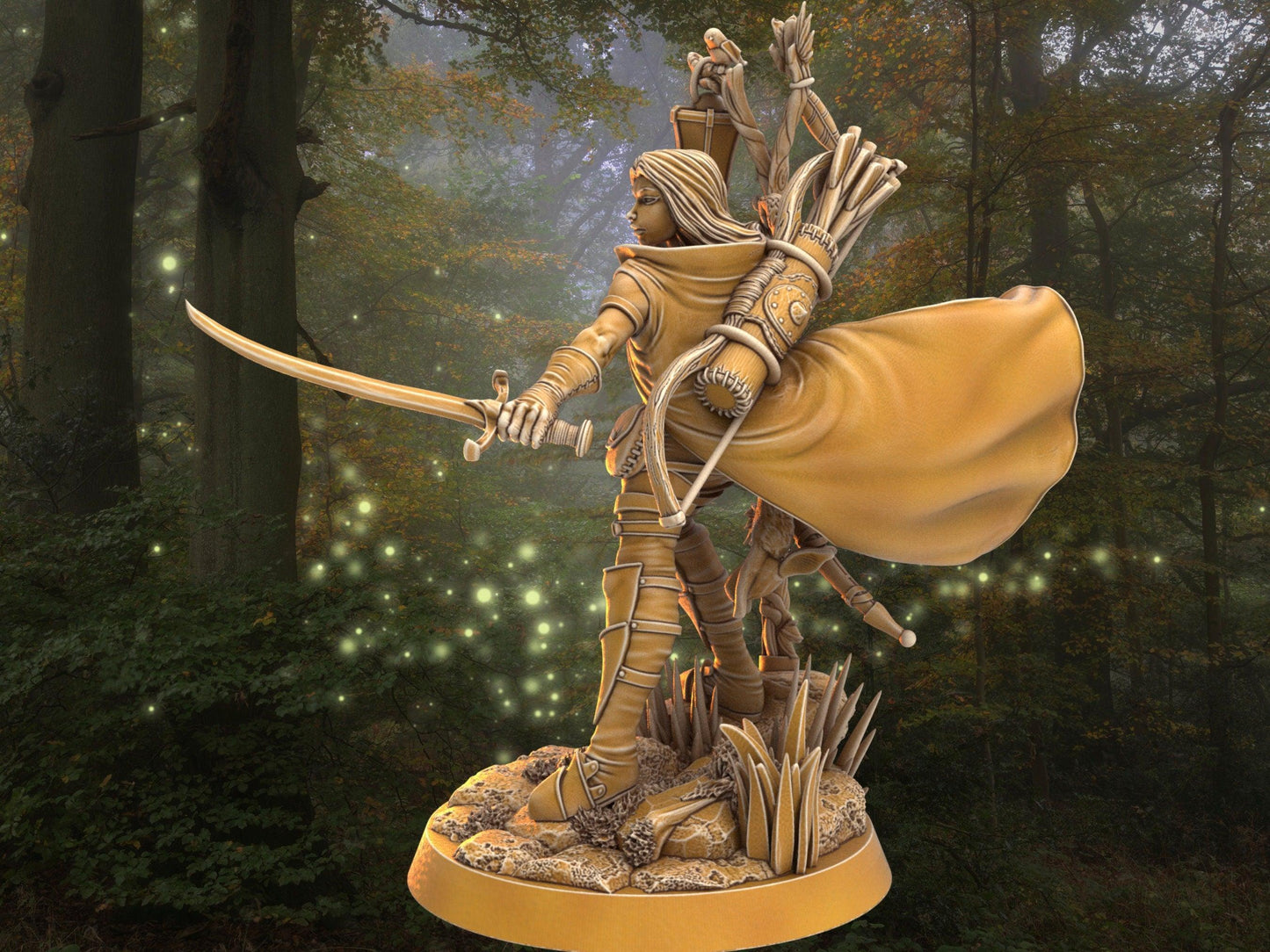 Female Ranger Miniature - Ashwen Fracsinian | Dragon's Forge 32mm Scale DnD 5e Tabletop Gaming DnD Miniature | Dungeons and Dragon archer - Plague Miniatures