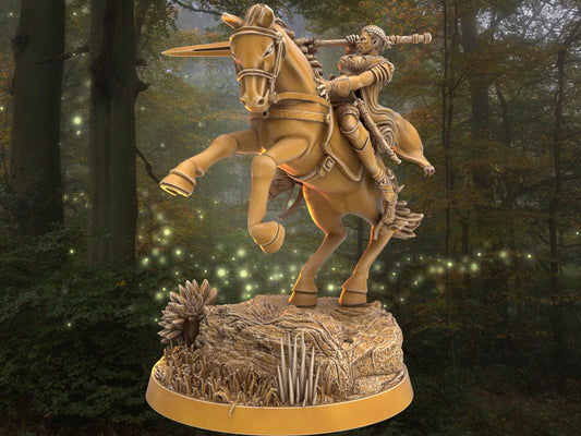 Female warrior on horse mount miniature | spearman archer miniature | 32mm Scale DnD 5e | DnD ranger | DnD Miniature | Dungeons and Dragon - Plague Miniatures shop for DnD Miniatures