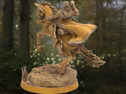 Female warrior on horse mount miniature | spearman archer miniature | 32mm Scale DnD 5e | DnD ranger | DnD Miniature | Dungeons and Dragon - Plague Miniatures