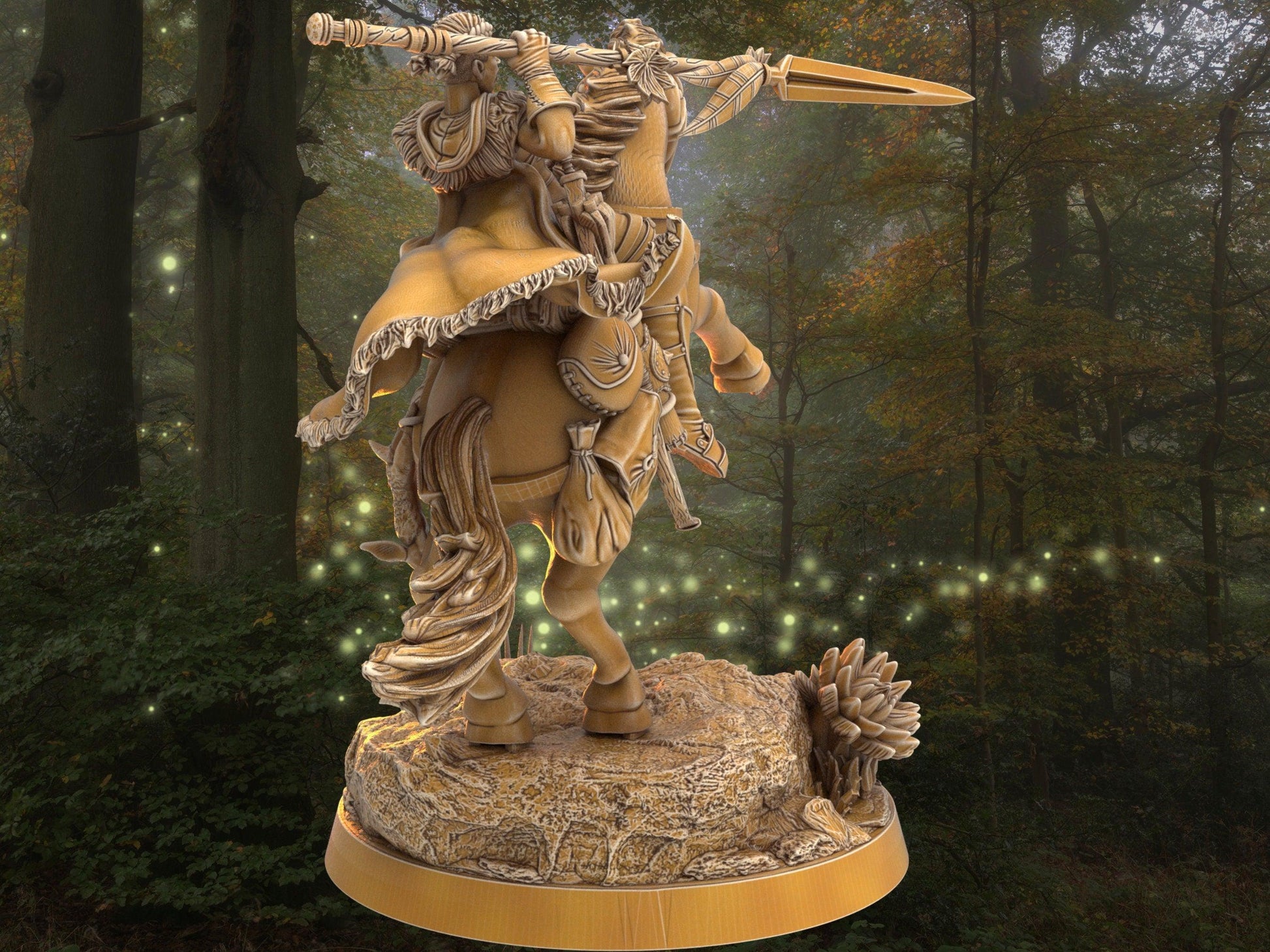 Female warrior on horse mount miniature | spearman archer miniature | 32mm Scale DnD 5e | DnD ranger | DnD Miniature | Dungeons and Dragon - Plague Miniatures