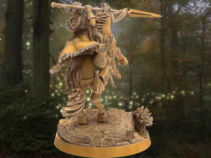 Female warrior on horse mount miniature | spearman archer miniature | 32mm Scale DnD 5e | DnD ranger | DnD Miniature | Dungeons and Dragon - Plague Miniatures