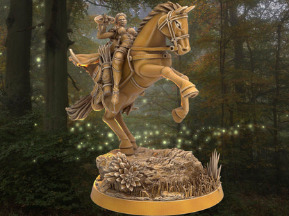 Female warrior on horse mount miniature | spearman archer miniature | 32mm Scale DnD 5e | DnD ranger | DnD Miniature | Dungeons and Dragon - Plague Miniatures