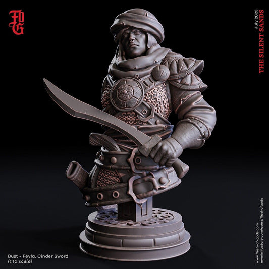 Feyla, The Cinder Sword Bust | Captivating Desert Rogue Collectible - Plague Miniatures