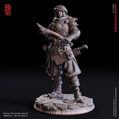 Feyla, The Cinder Sword Miniature | Desert Rogue Figurine Sandborn Miniature | 32mm Scale - Plague Miniatures