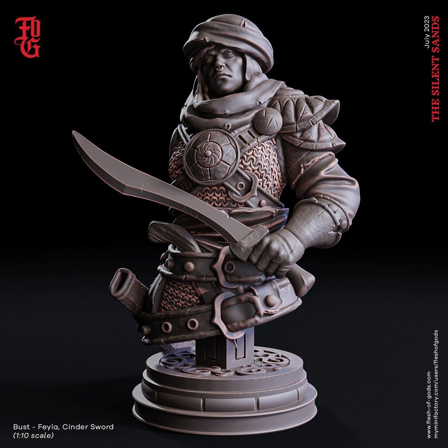 Feyla, The Cinder Sword Miniature | Desert Rogue Figurine Sandborn Miniature | 32mm Scale - Plague Miniatures
