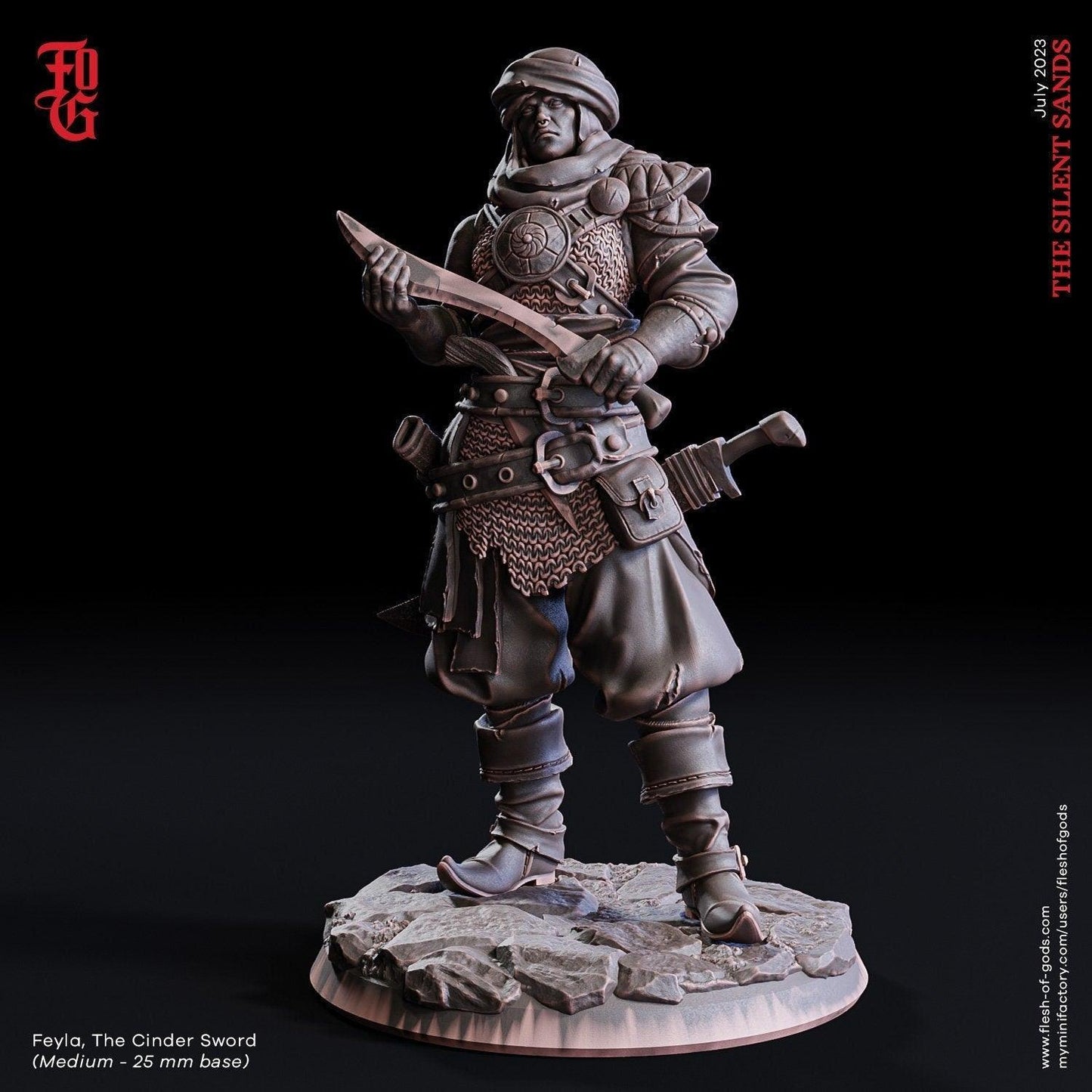Feyla, The Cinder Sword Miniature | Desert Rogue Figurine Sandborn Miniature | 32mm Scale - Plague Miniatures