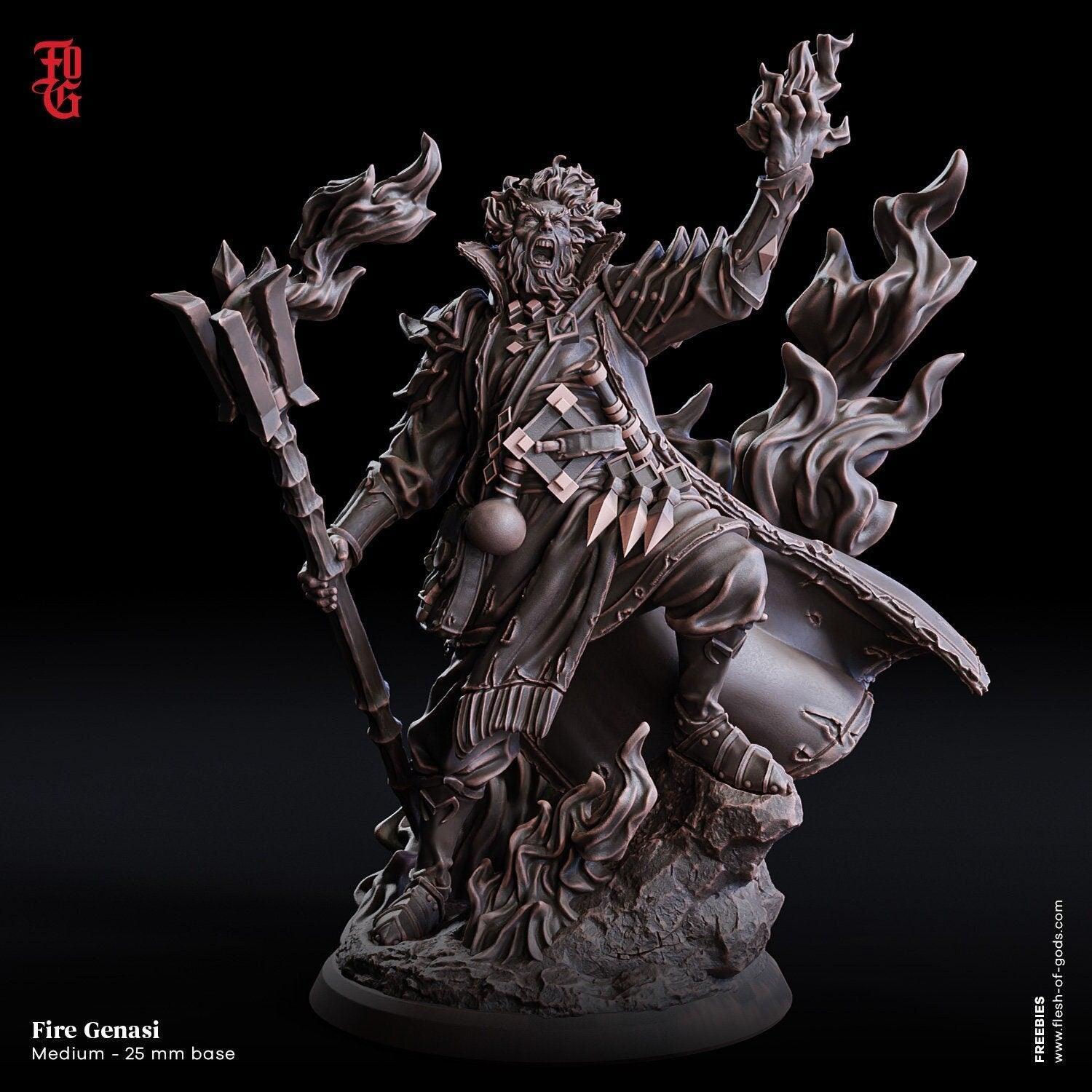 Fire Genasi Miniature | Elemental Fury for Dungeons and Dragons| 32mm Scale - Plague Miniatures