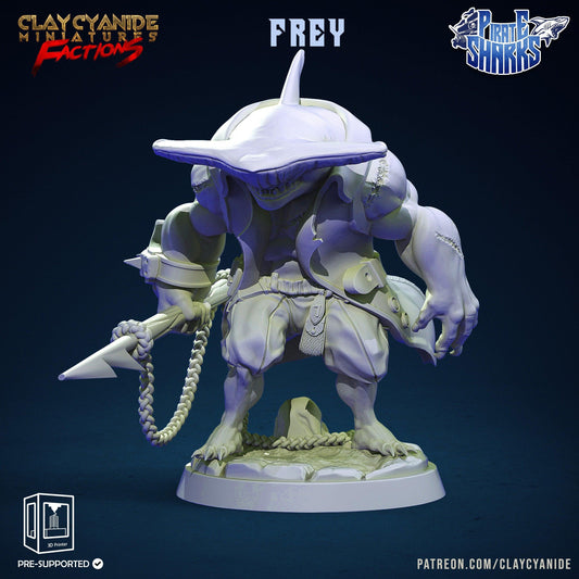 Frey, the Hammerhead Pirate Shark with a Harpoon Miniature | Nautical Adventure DnD Miniature | 32mm Scale - Plague Miniatures